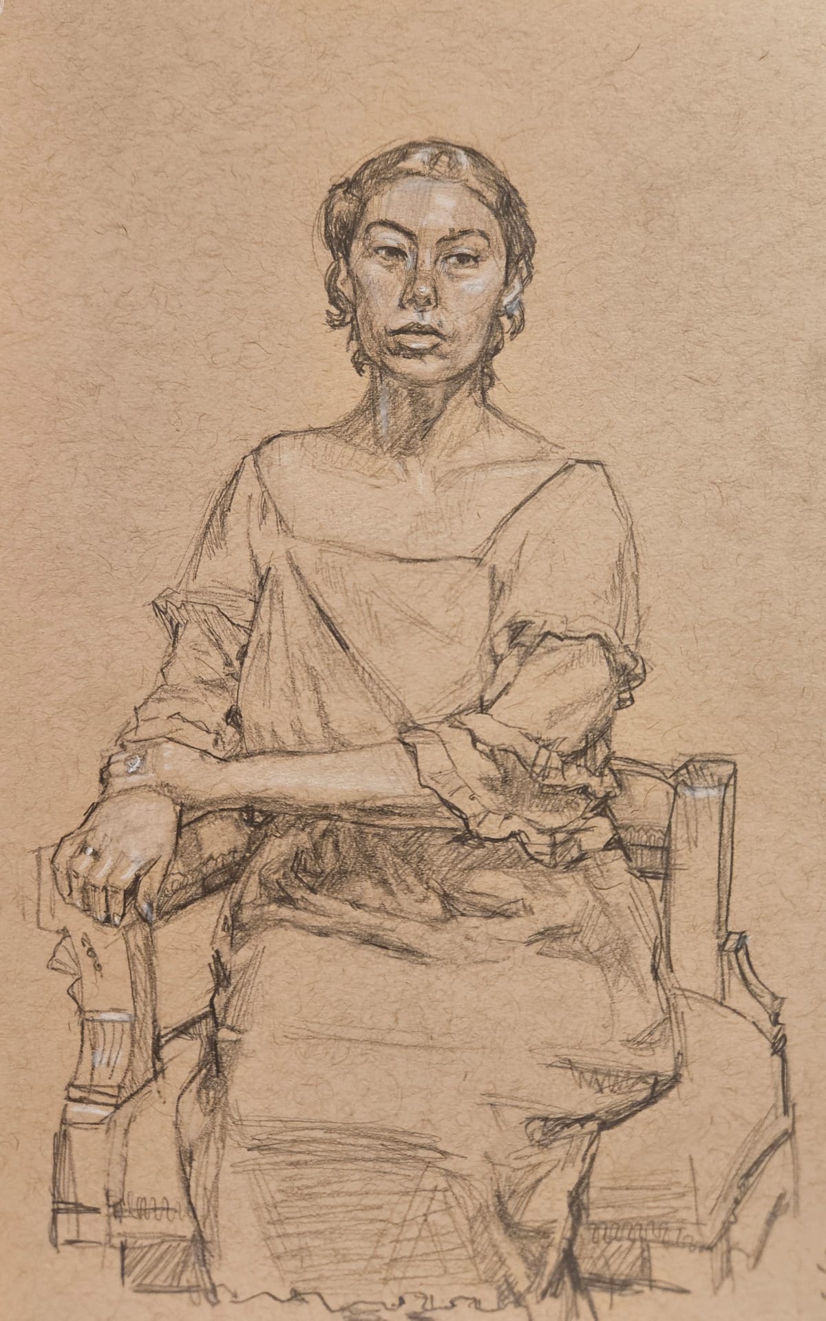 Pencil, Conte Figure Sedent