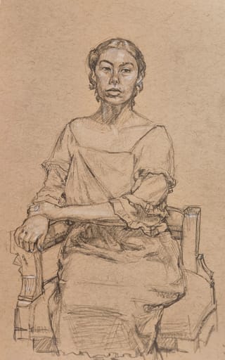 Pencil, Conte Figure Sedent