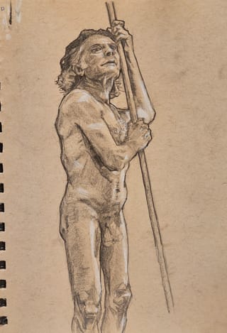 Conte, Charcoal, Pencil Standing Figure