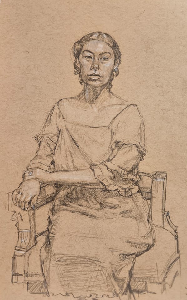 Pencil, Conte Figure Sedent